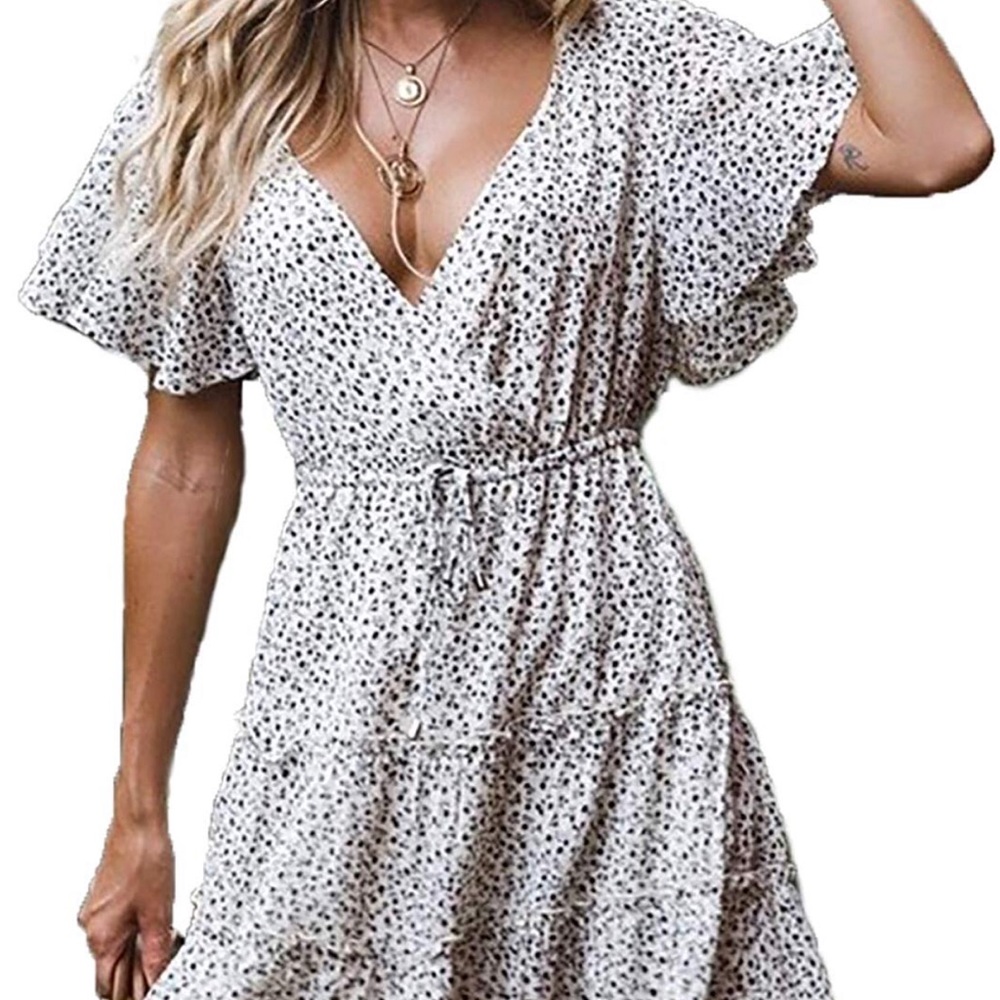 Short Flare Sleeve Empire Waist Boho Midi Dress